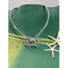 15" V shape choker necklace w/metal silver plated crab/pin